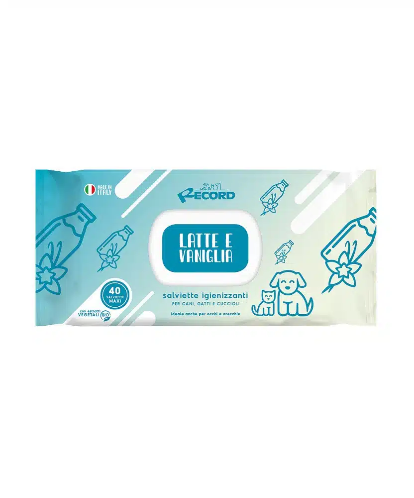 Record Salviette Detergenti con Antibatterico per Cani 40 pz LATTE E VANIGLIA