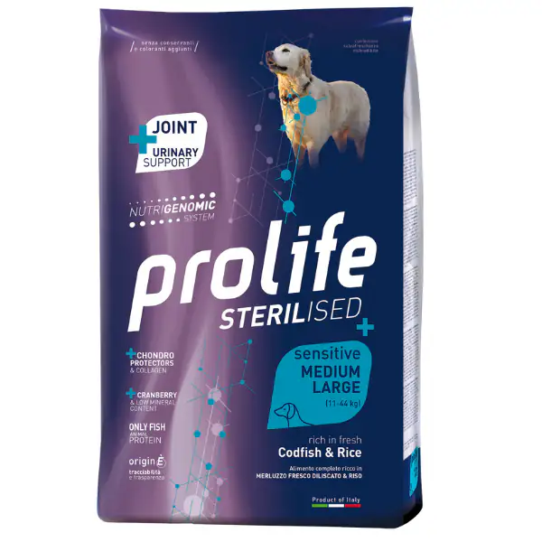 Prolife Dog Sterilised Sensitive Medium Large Merluzzo e Riso 10 Kg